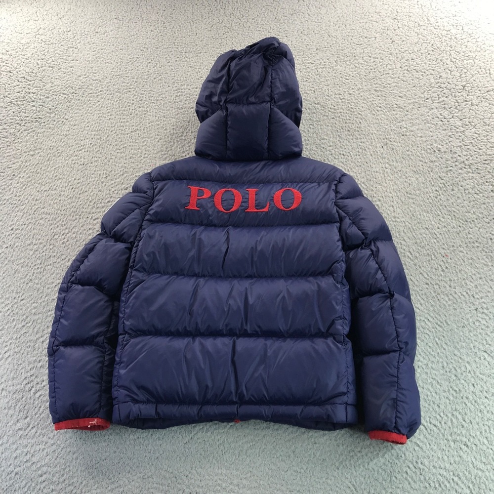 Polo Ralph Lauren Jacket Boys 7 Navy Blue Down Puffer Flag USA Patch Logo Pony